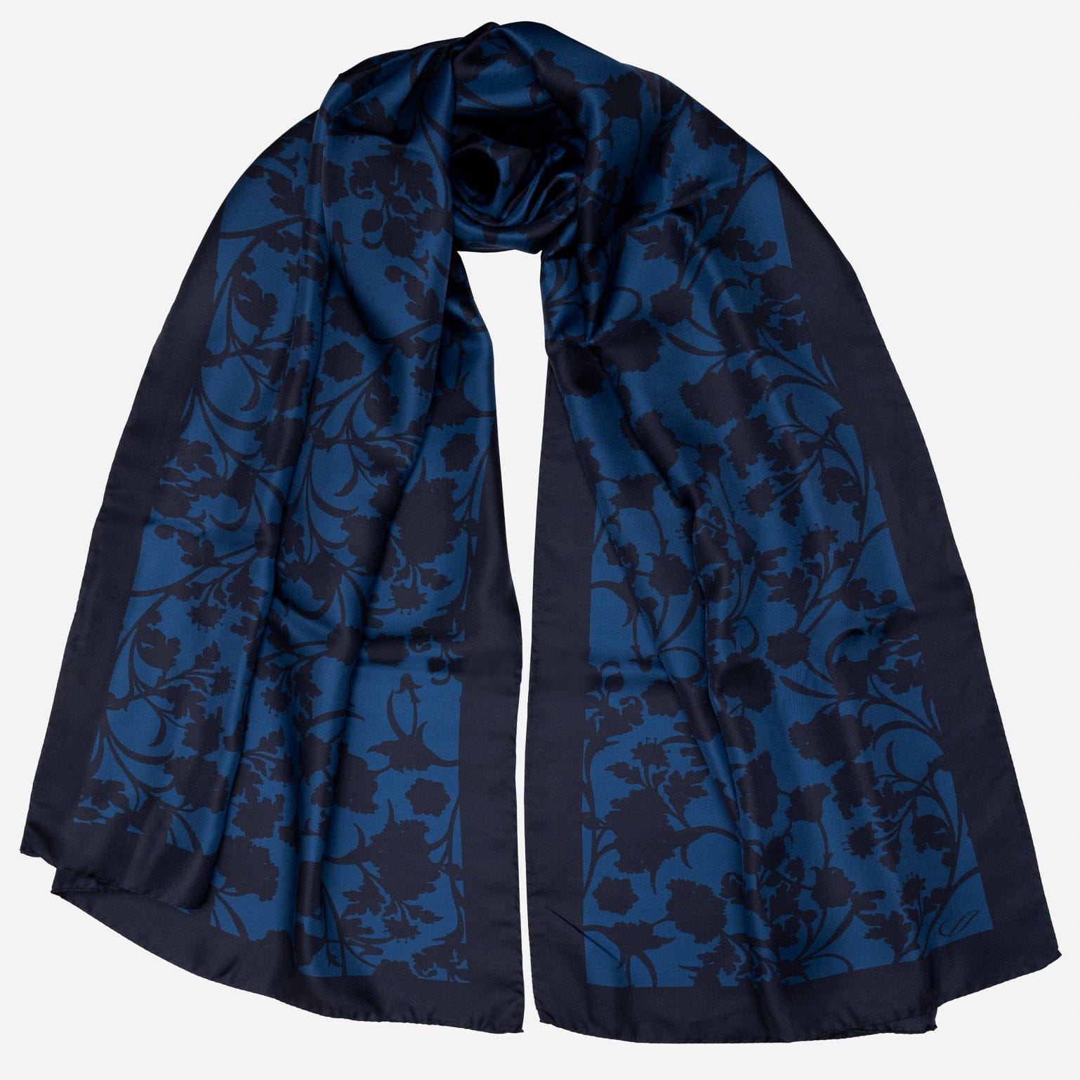 Blue Floral Italian Silk Evening Shawl
