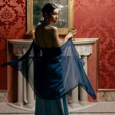 navy blue sheer silk shawl wrap for dresses