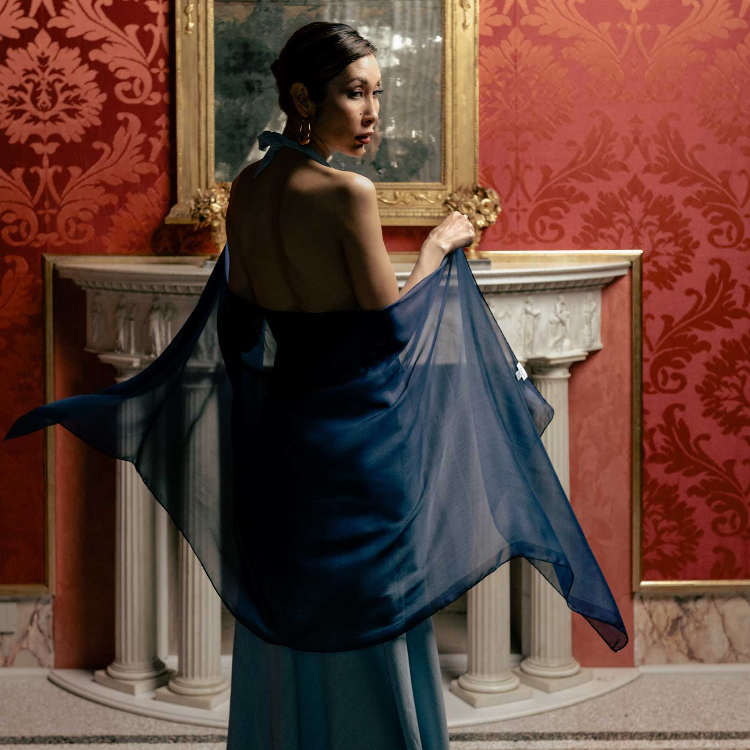 navy blue sheer silk shawl wrap for dresses