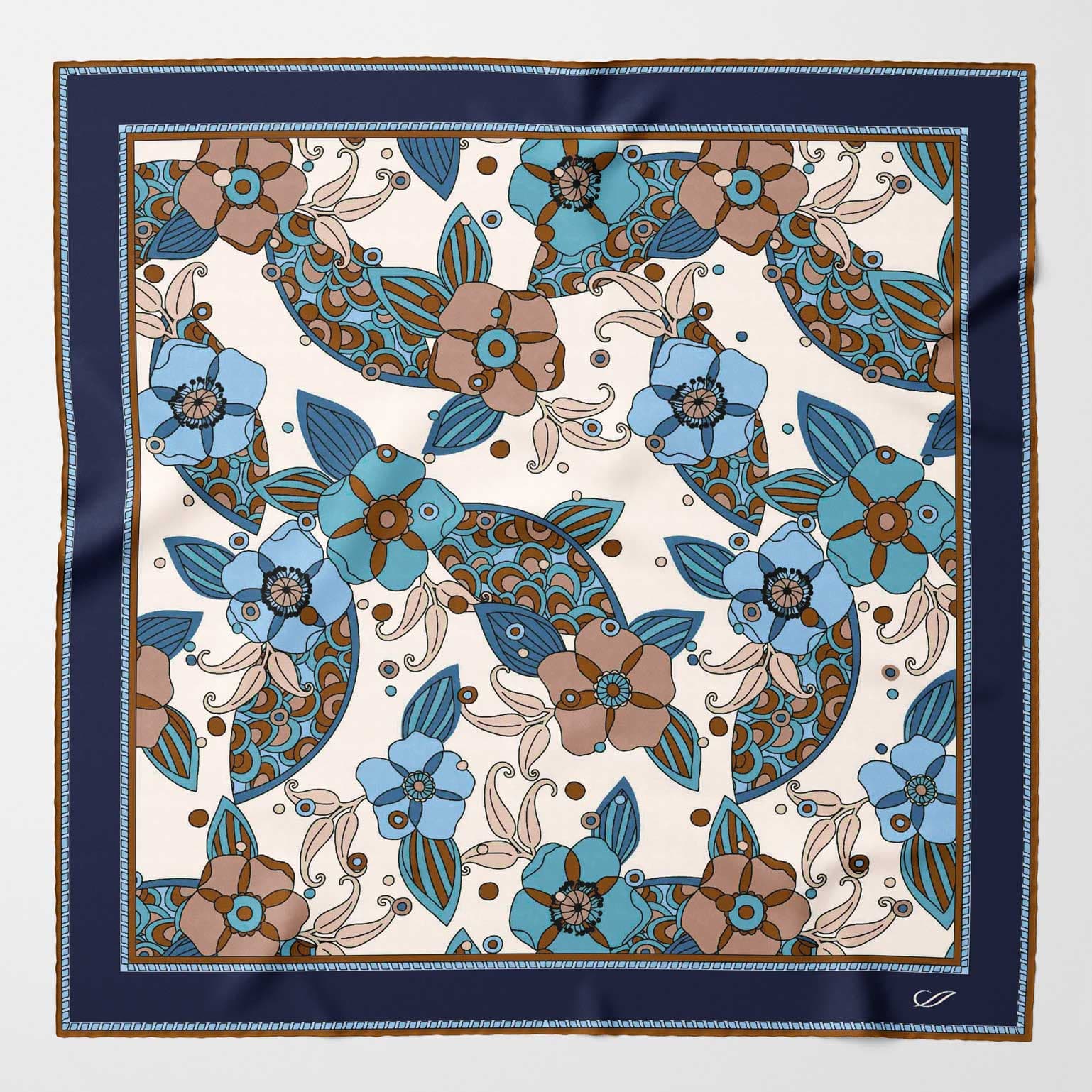 Blue Floral Silk Italian Suit Pocket Square