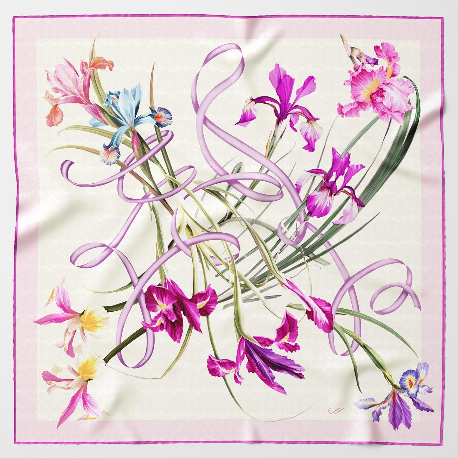 Pink Botanical Print Silk Scarf