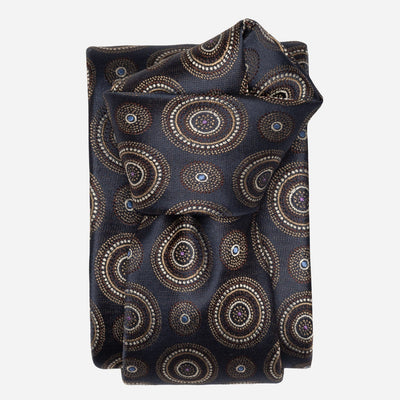 Designer Italian Silk Tie Navy and Brown