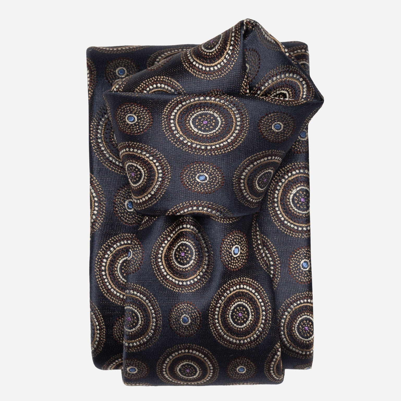 Designer Italian Silk Tie Navy and Brown