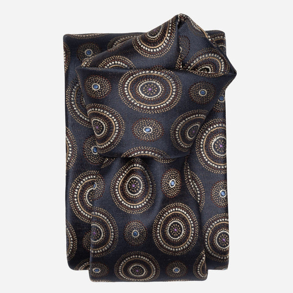 Designer Italian Silk Tie Navy and Brown