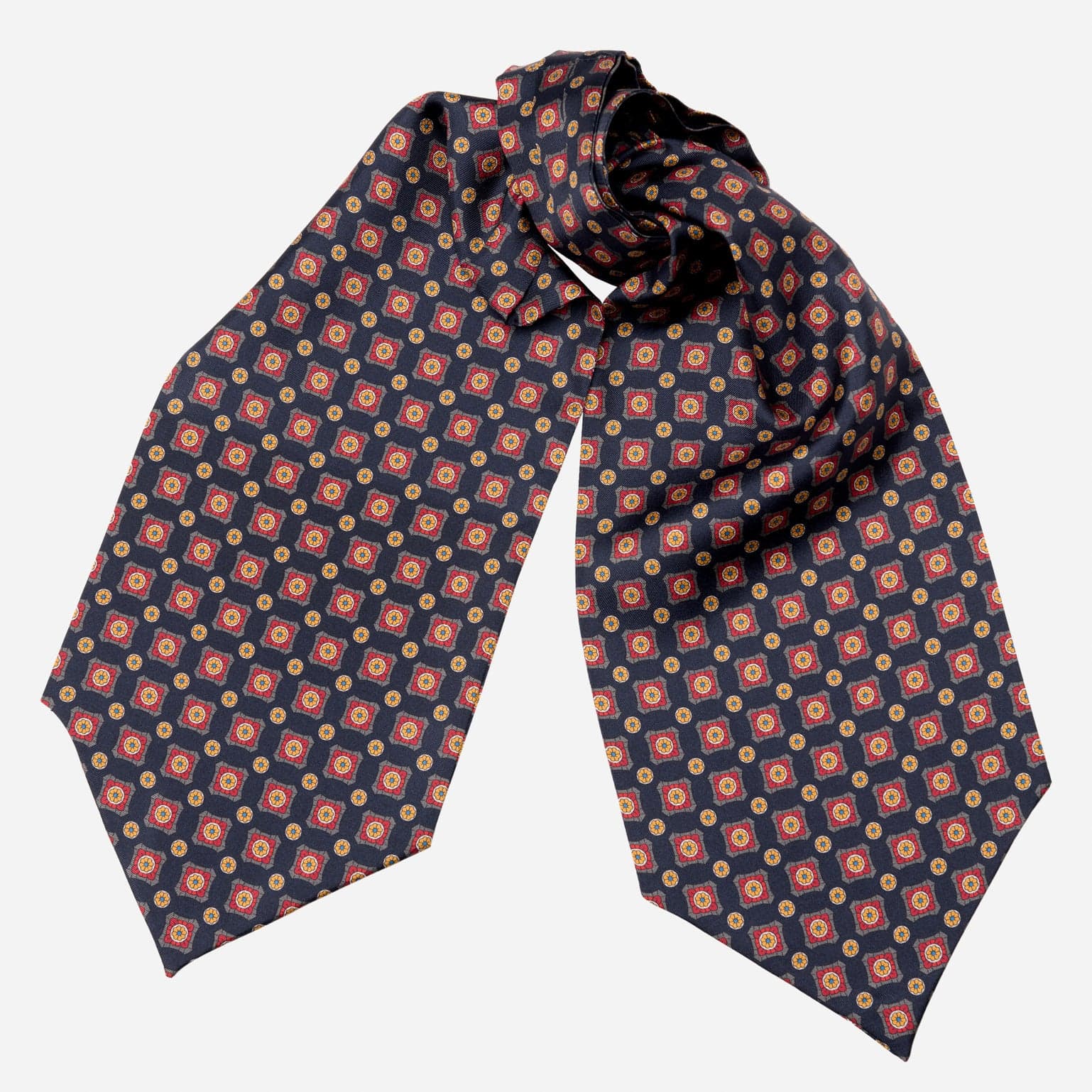 Navy and Red Italain Silk Ascot Tie