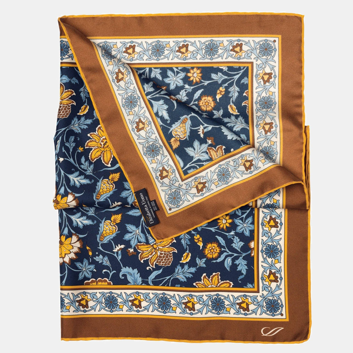 Navy Blue Floral Italian Silk Neckerchief