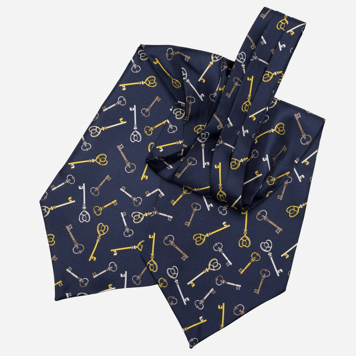 Navy Blue Key Pattern Italian Silk Ascot Tie