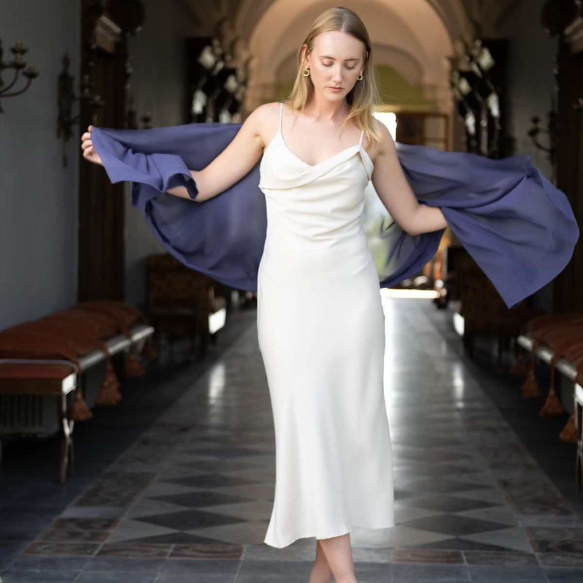 Navy blue Italian silk dress scarf 