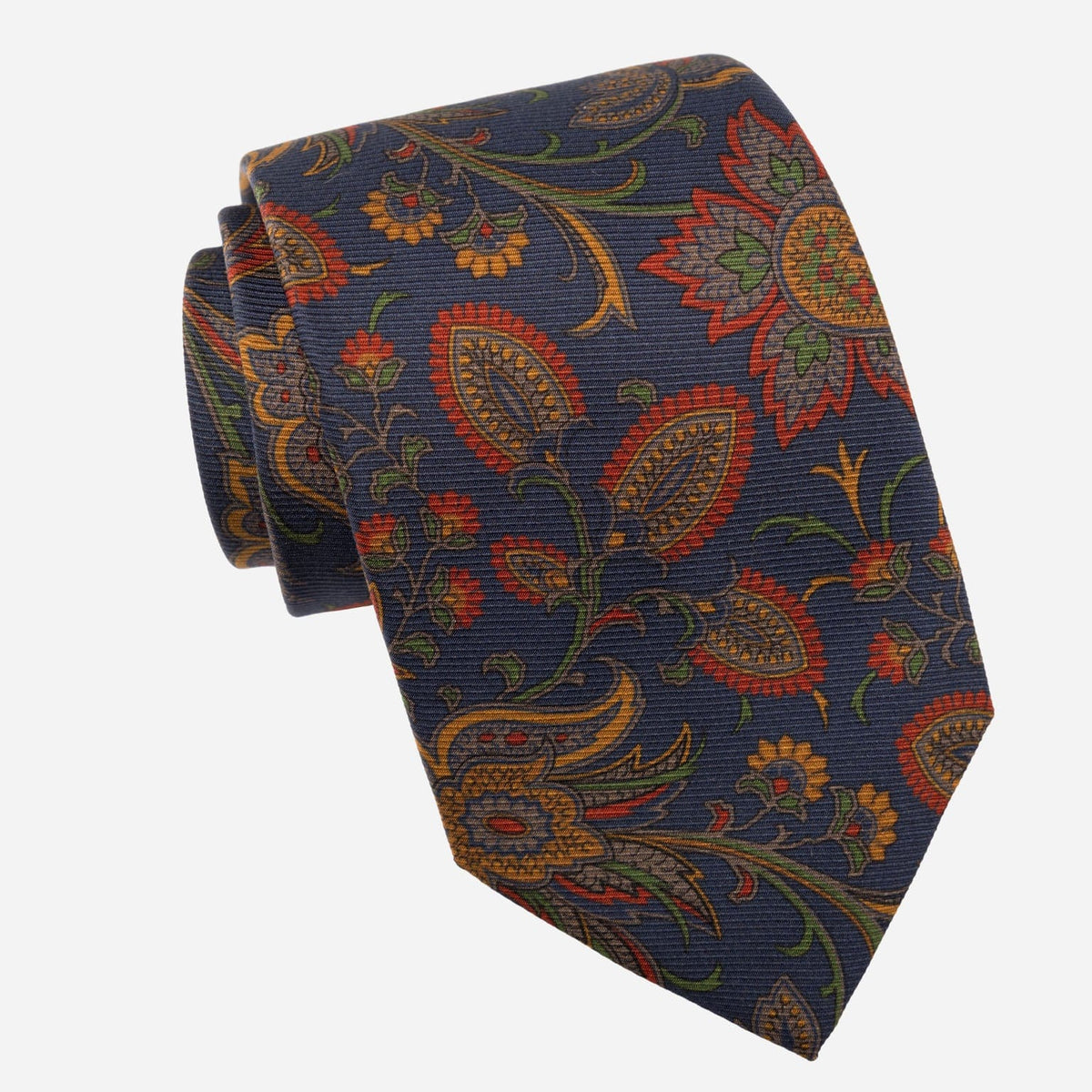 Navy Blue Floral Italian Madder Silk Tie