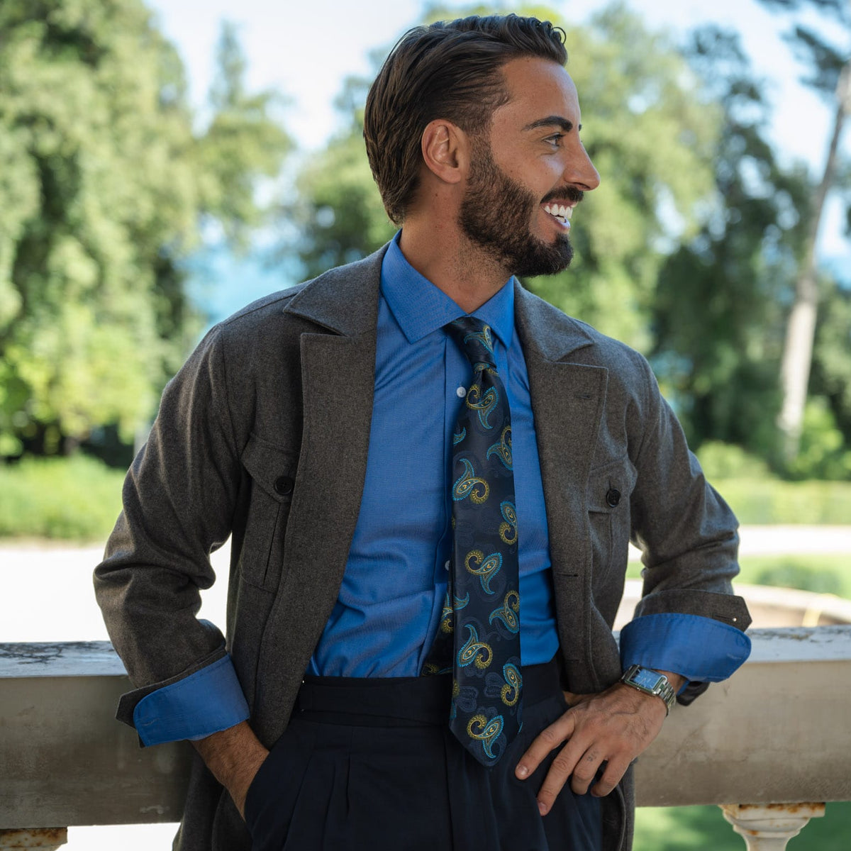 Designer Navy Paisley Silk Tie