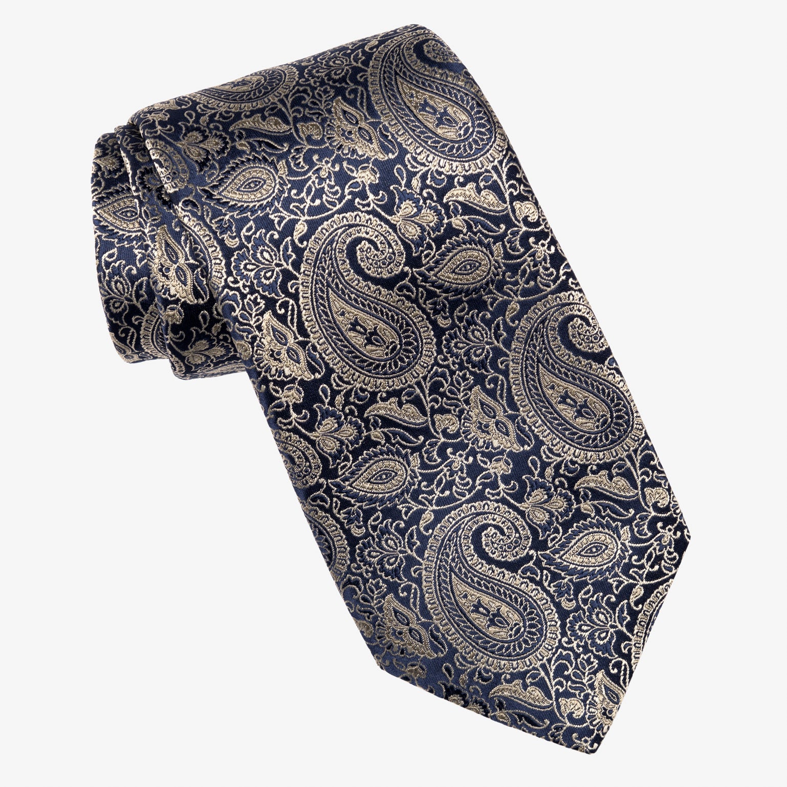 Navy and Pewter Paisley Italian Silk Tie