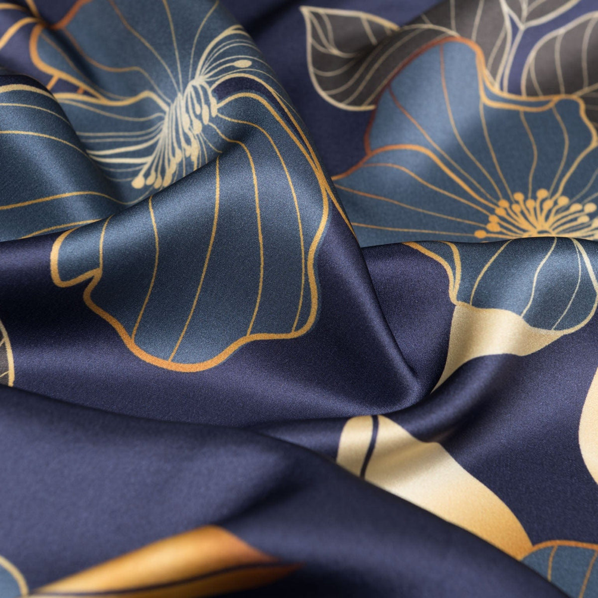 Italian Silk Satin Evening Shawl - Navy