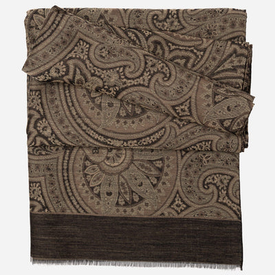 Oak Brown Paisley Italian Wool Silk Scarf