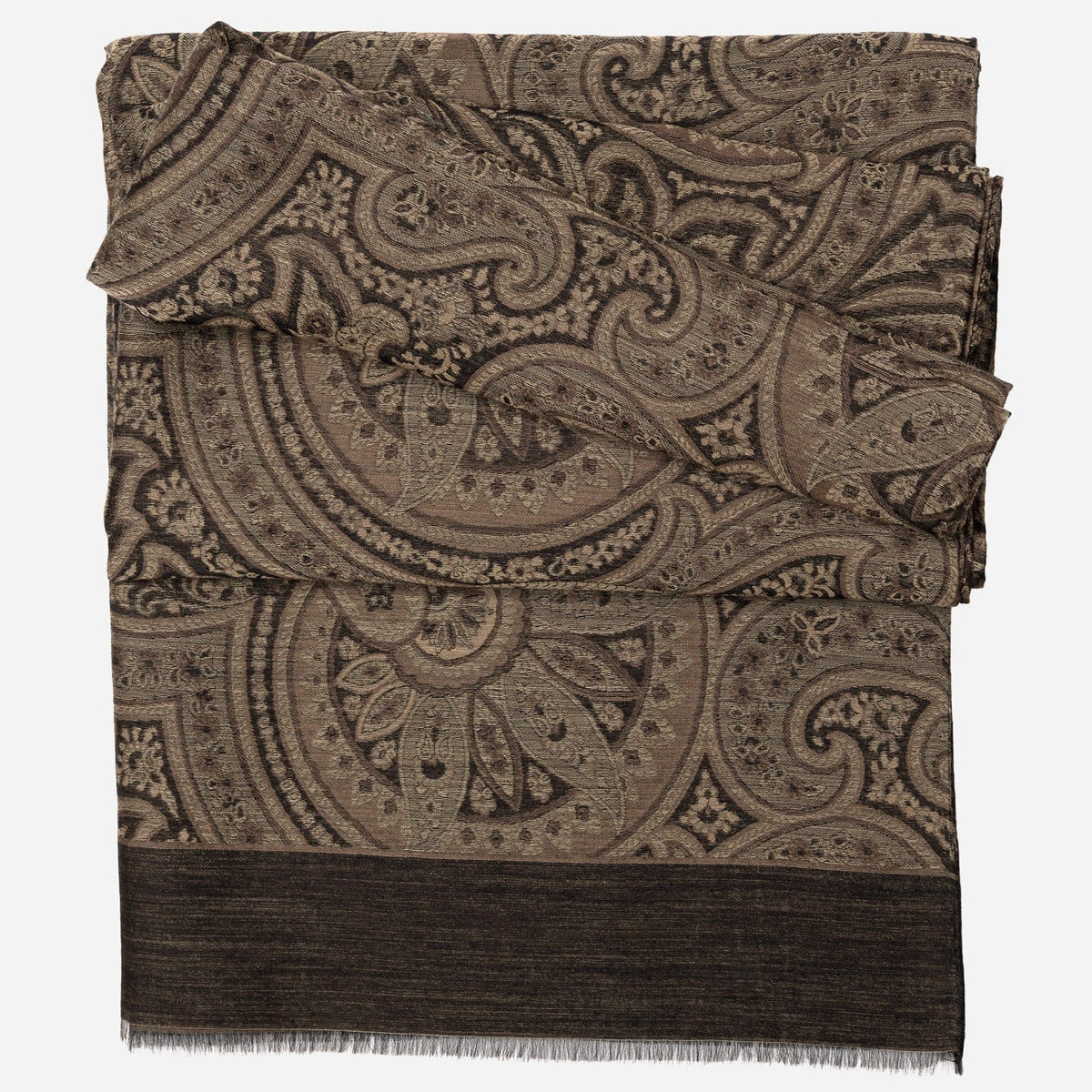 Oak Brown Paisley Italian Wool Silk Scarf