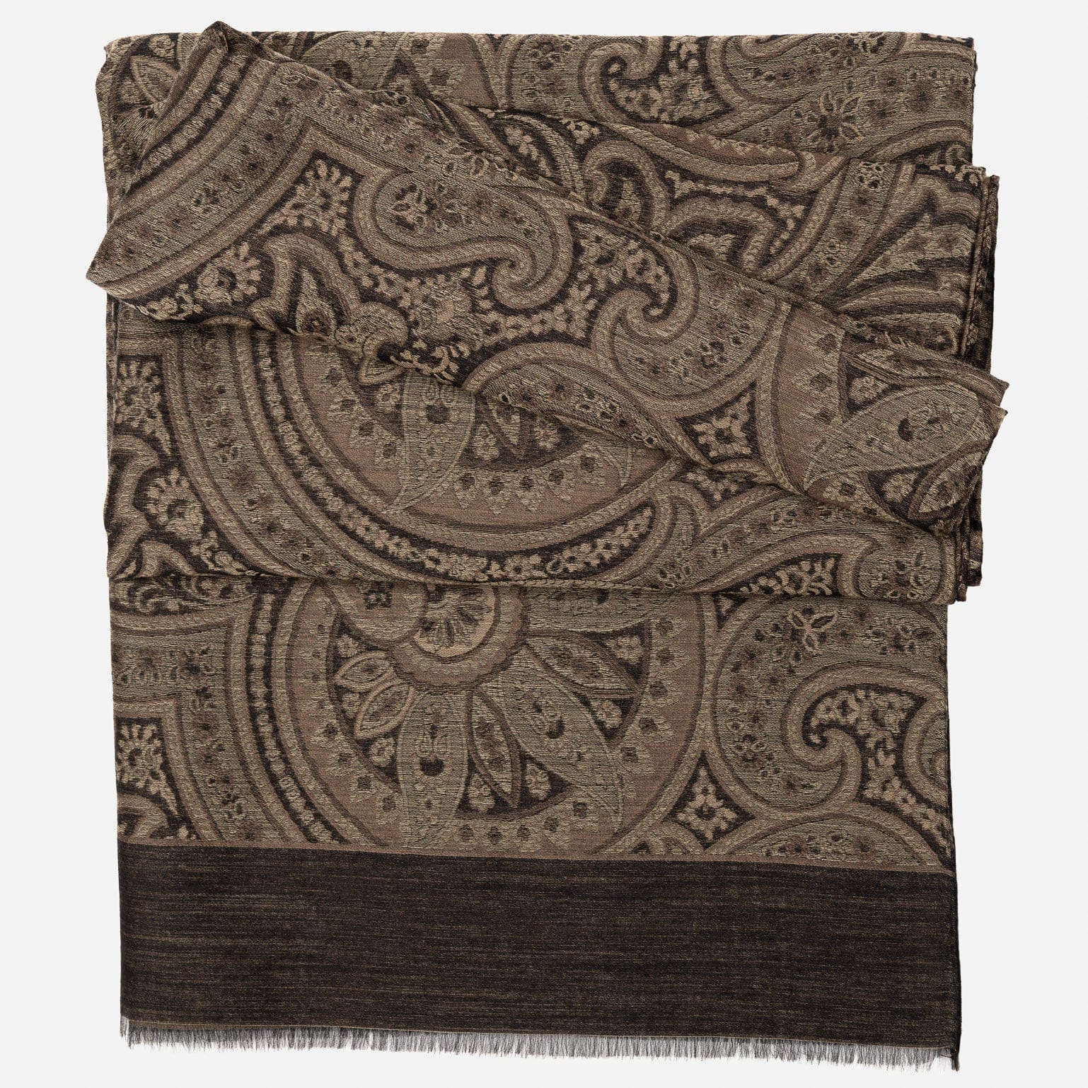 Oak Brown Paisley Italian Wool Silk Scarf