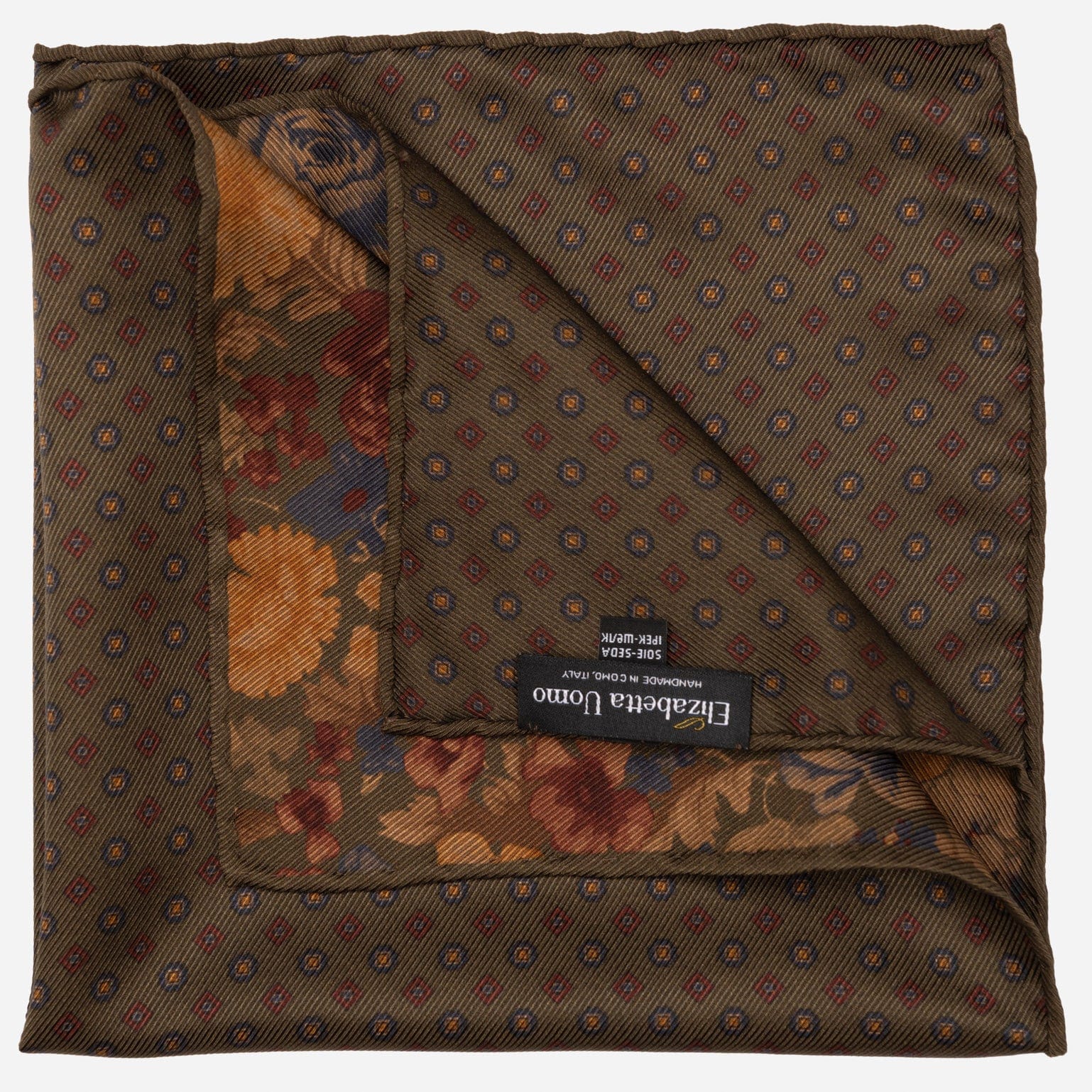 Double Sided Silk Pocket Square Floral Green