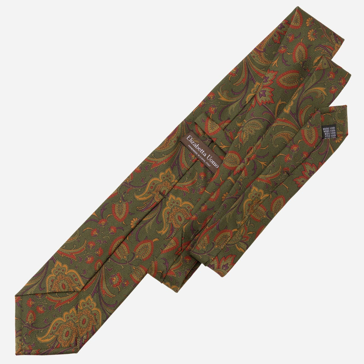 Olive Green Floral Italian Madder Silk Tie