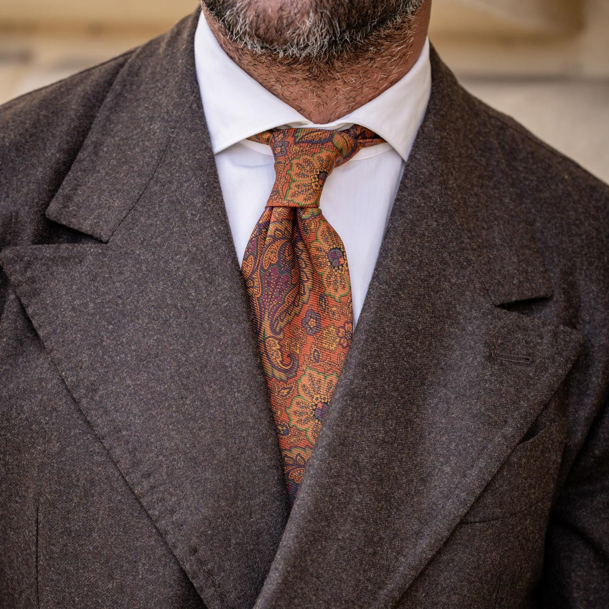 Rust orange floral Italian silk handmade necktie