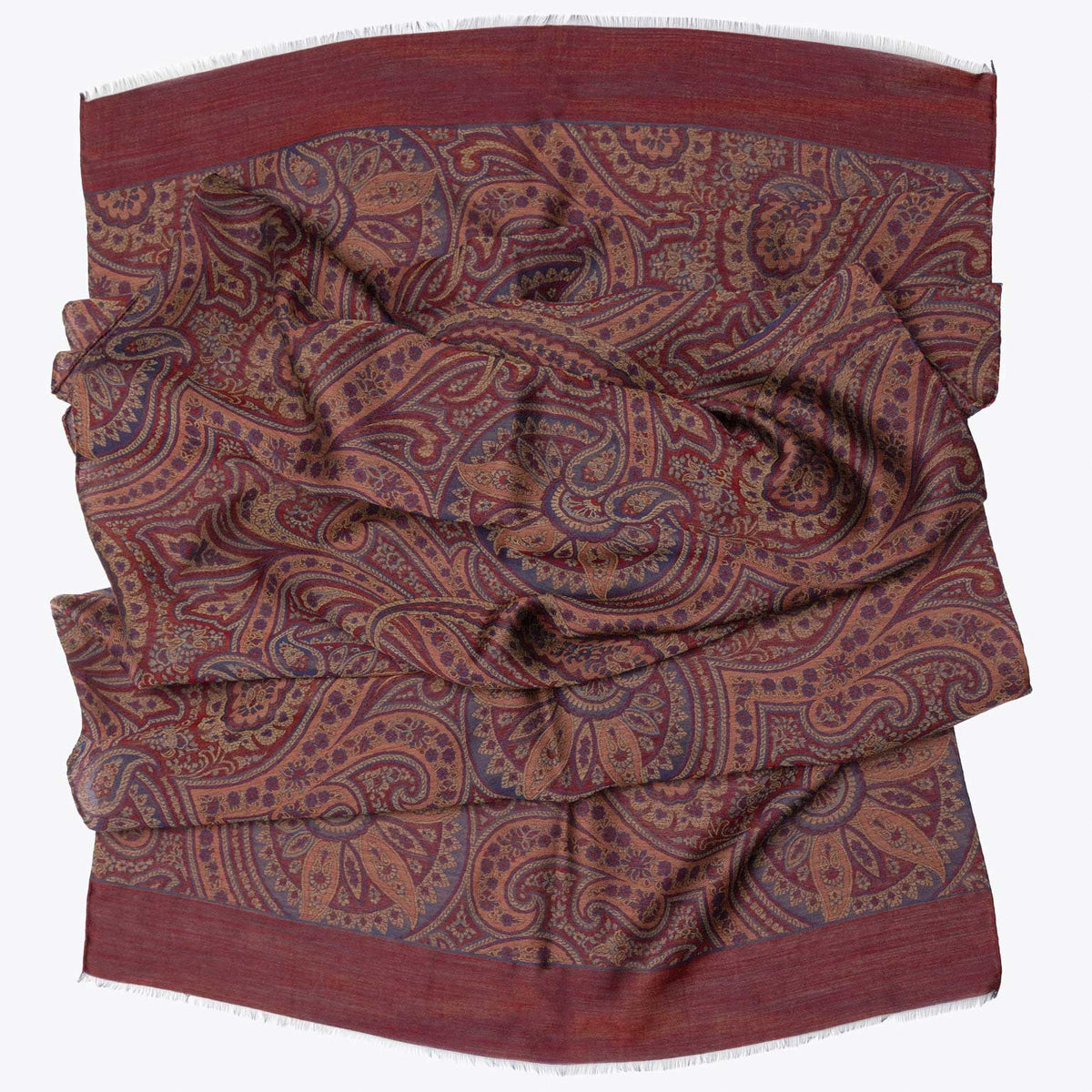 Burgundy Paisley Italian Wool Silk Scarf