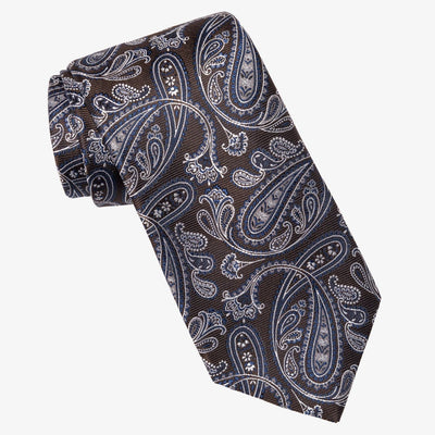 Brown and Blue Italian Paisley Silk Tie