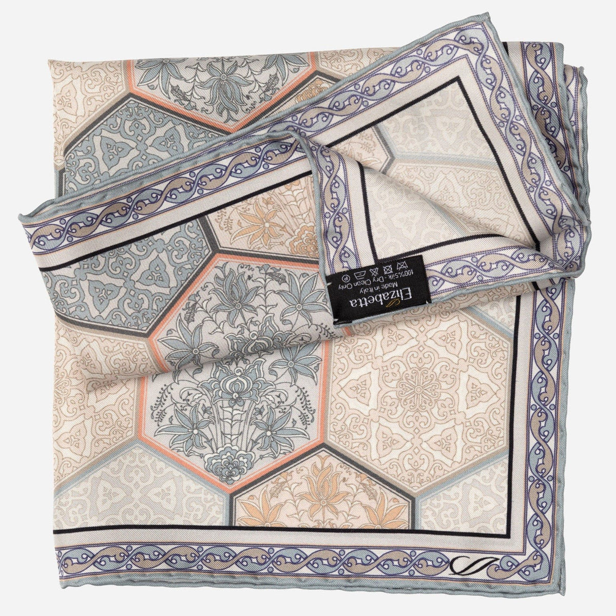 Peach and Grey Italian Silk Pocket Square