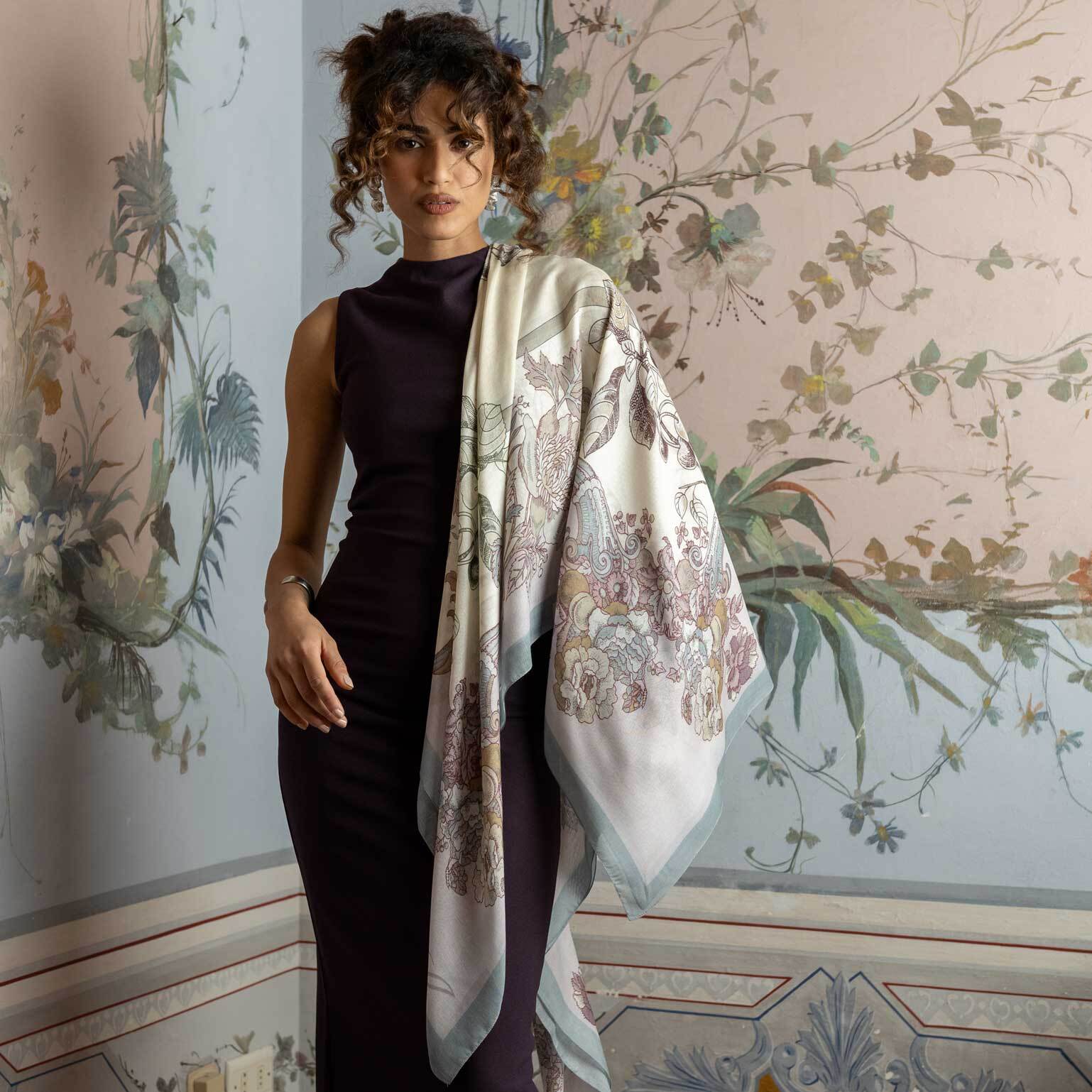 Pink & Blue Modal Cashemere Square Scarf