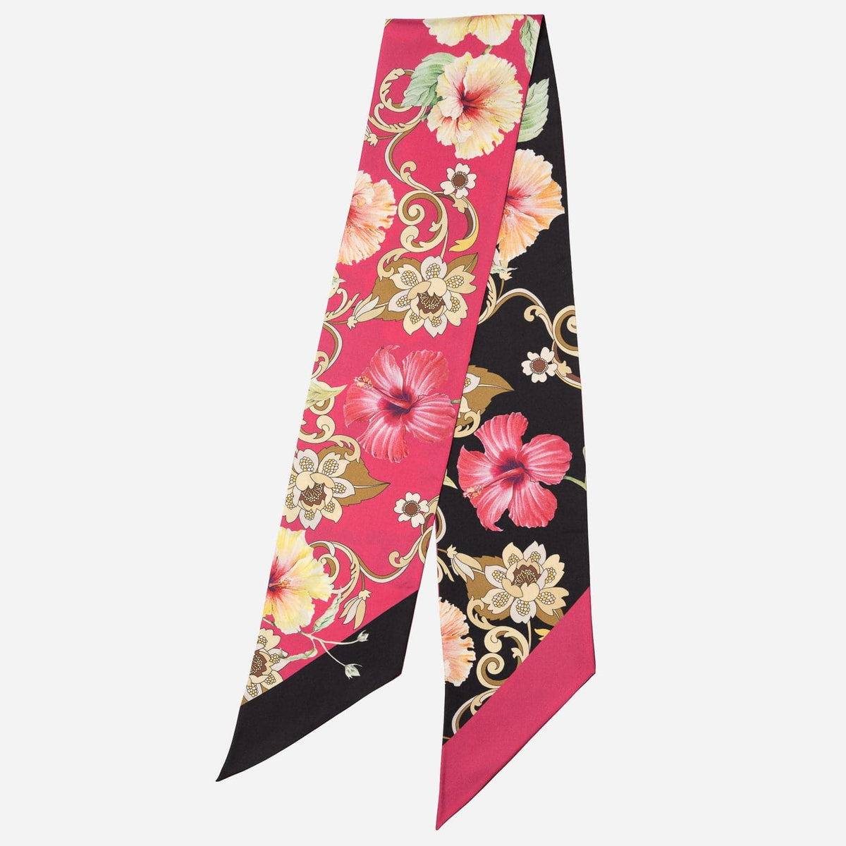Pink Floral Italian Skinny Silk Scarf