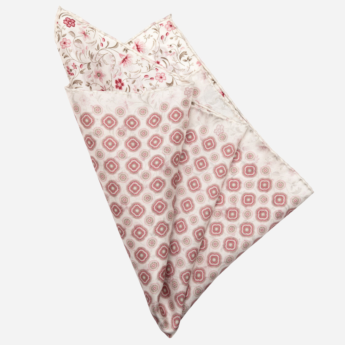 Pink Floral Double Sided Silk Pocket Square