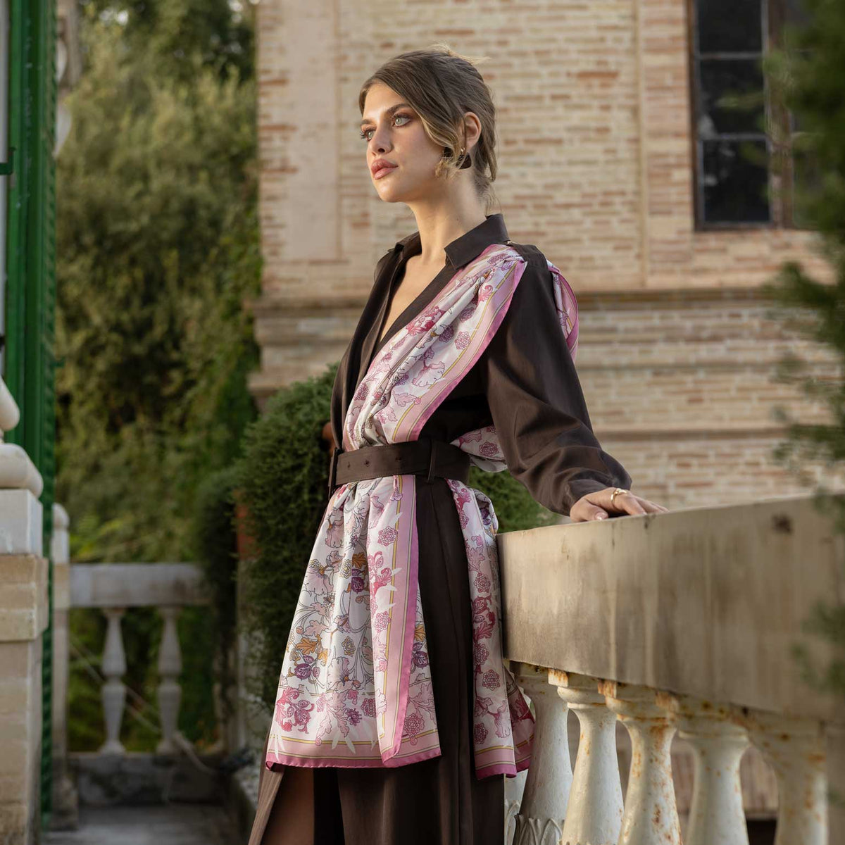 Women's Pink Floral Italian Silk Scarf