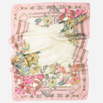 Italian Pink Floral Long Silk Scarf