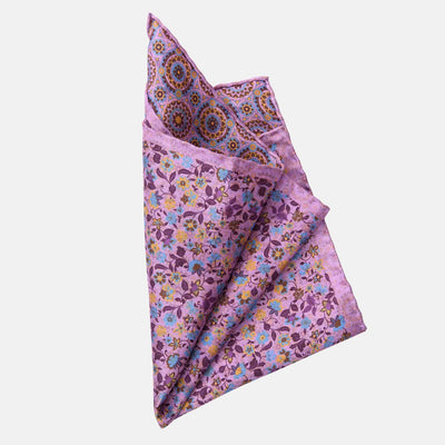 Pink Floral Silk Pocket Square - Handrolled