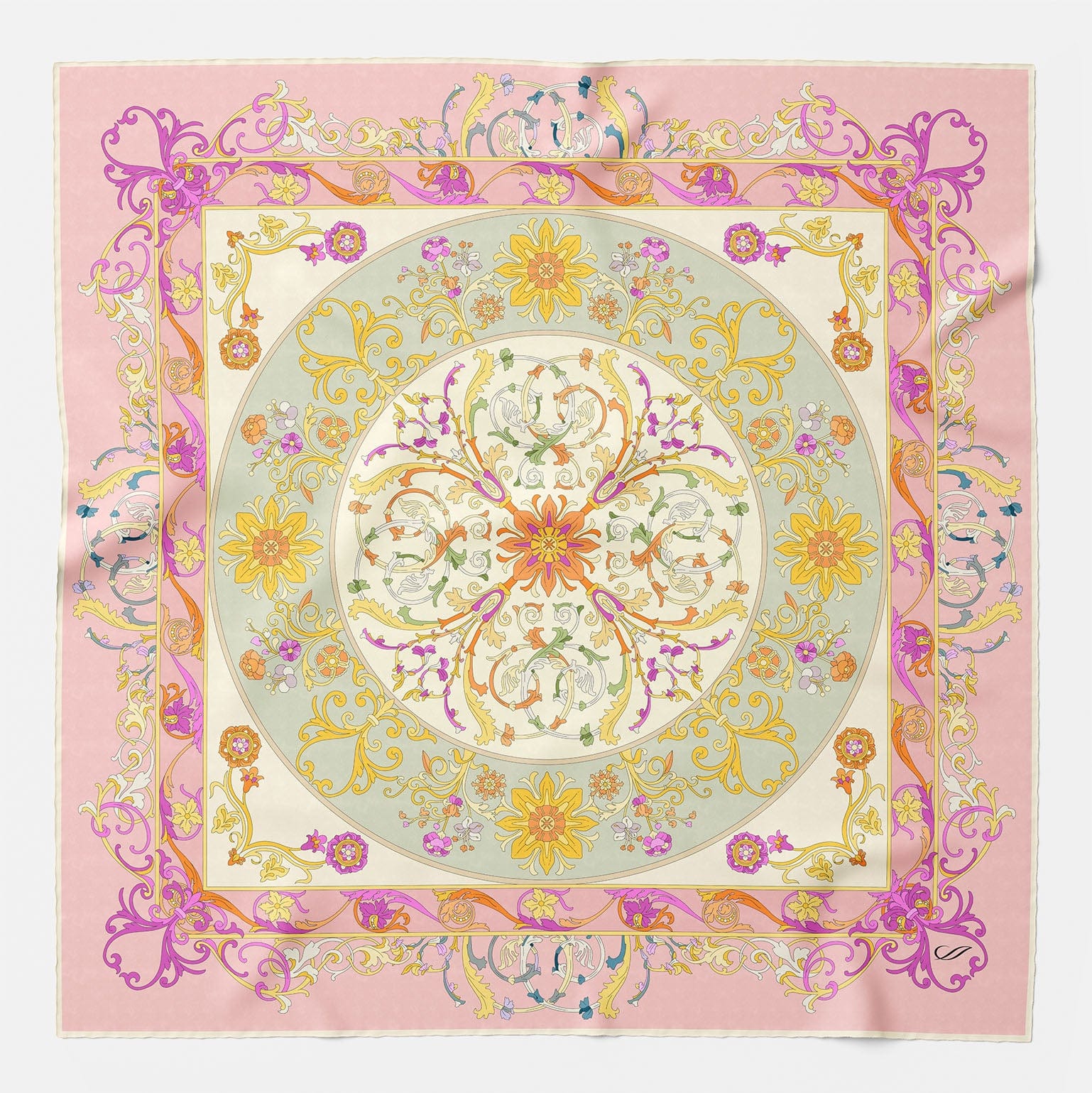 Designer Italian Silk Square Scarf - Pink