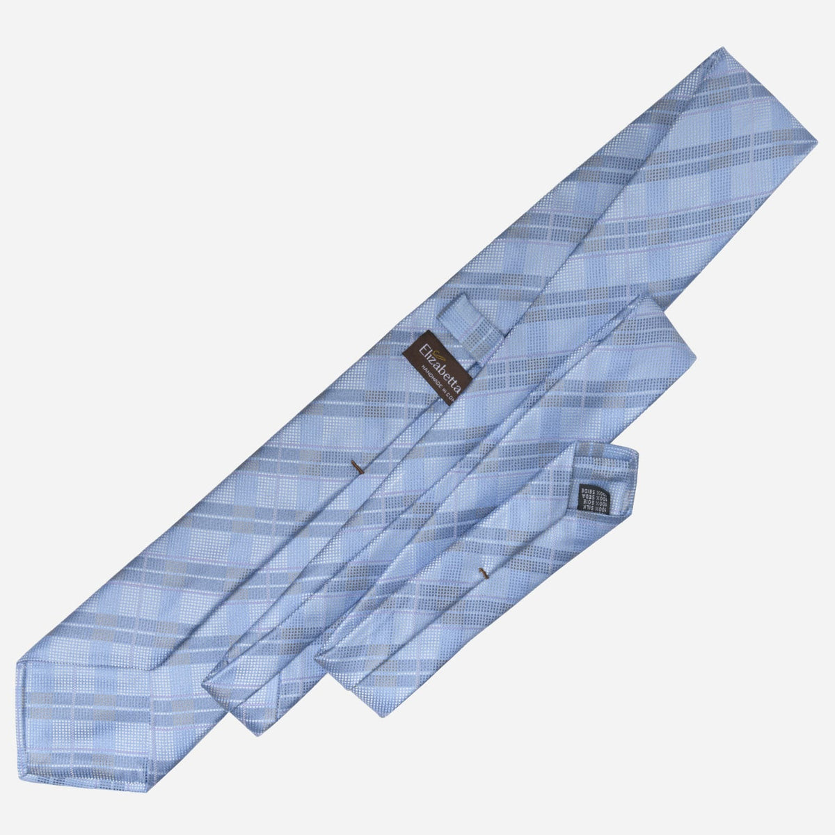 Sky Blue Italian Plaid Silk Tie for Men