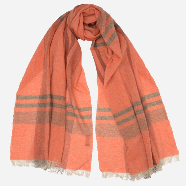 Orange Plaid 100% Italian Cashmere Scarf