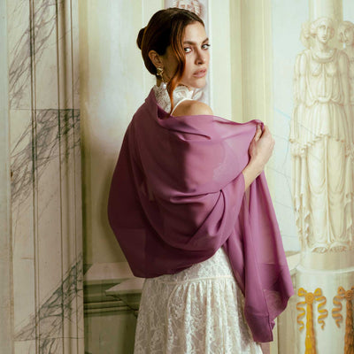 Plum Large Silk Georgette Wrap Shawl
