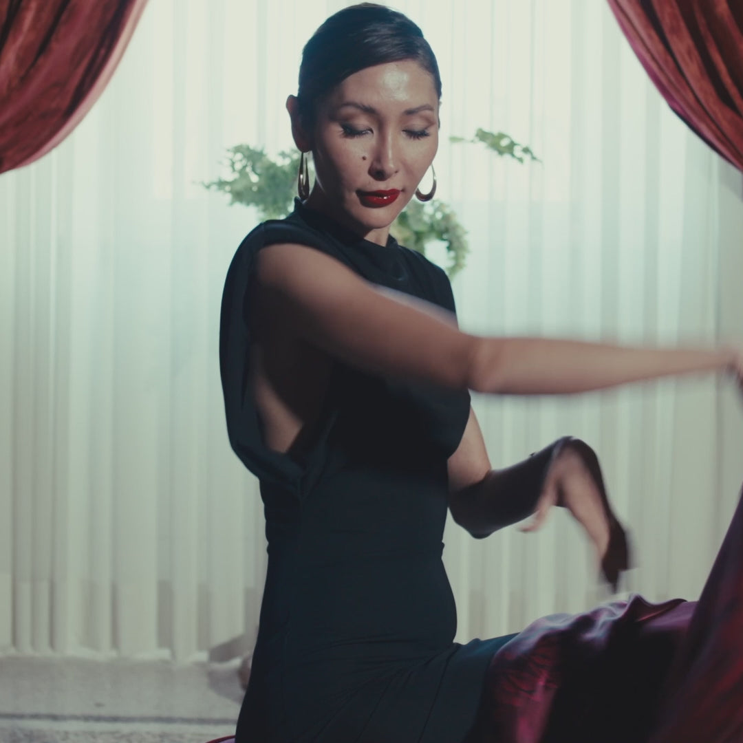 Garnet Red Silk Satin Evening Shawl