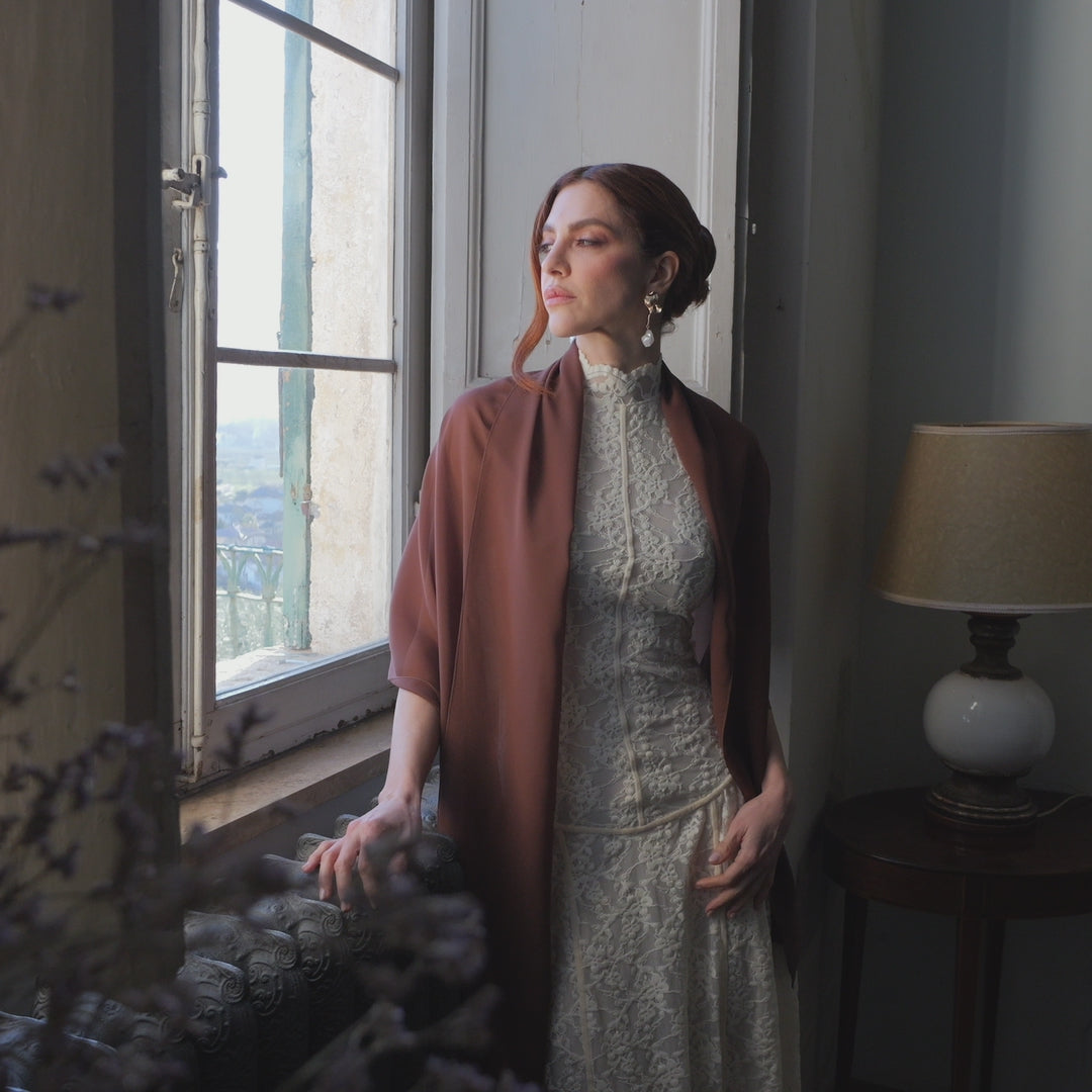 Brown Large Silk Georgette Wrap Shawl