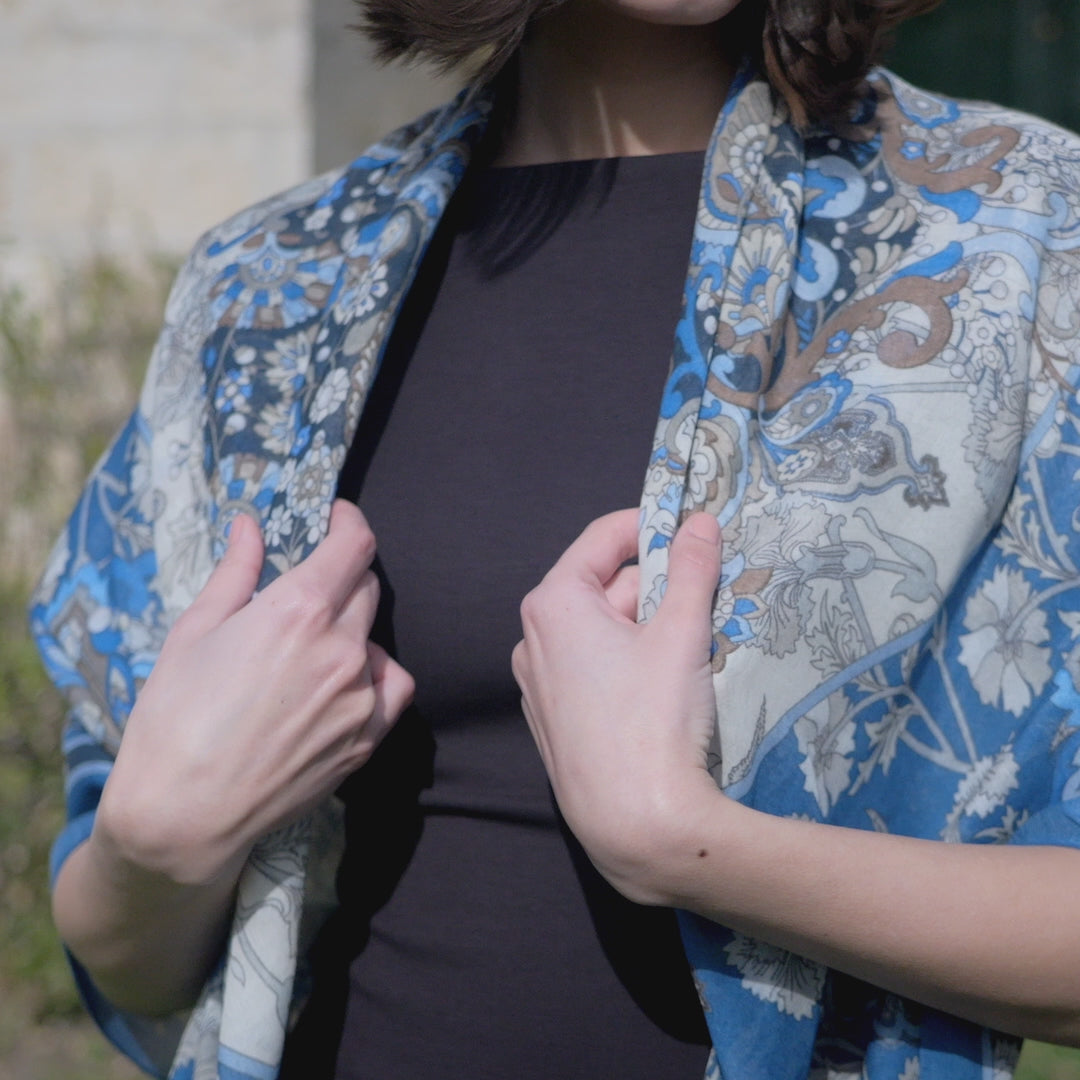 Blue Marine Modal Cashmere Square Scarf