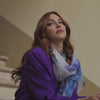 Womens Long Silk Scarf - Blue Floral Print
