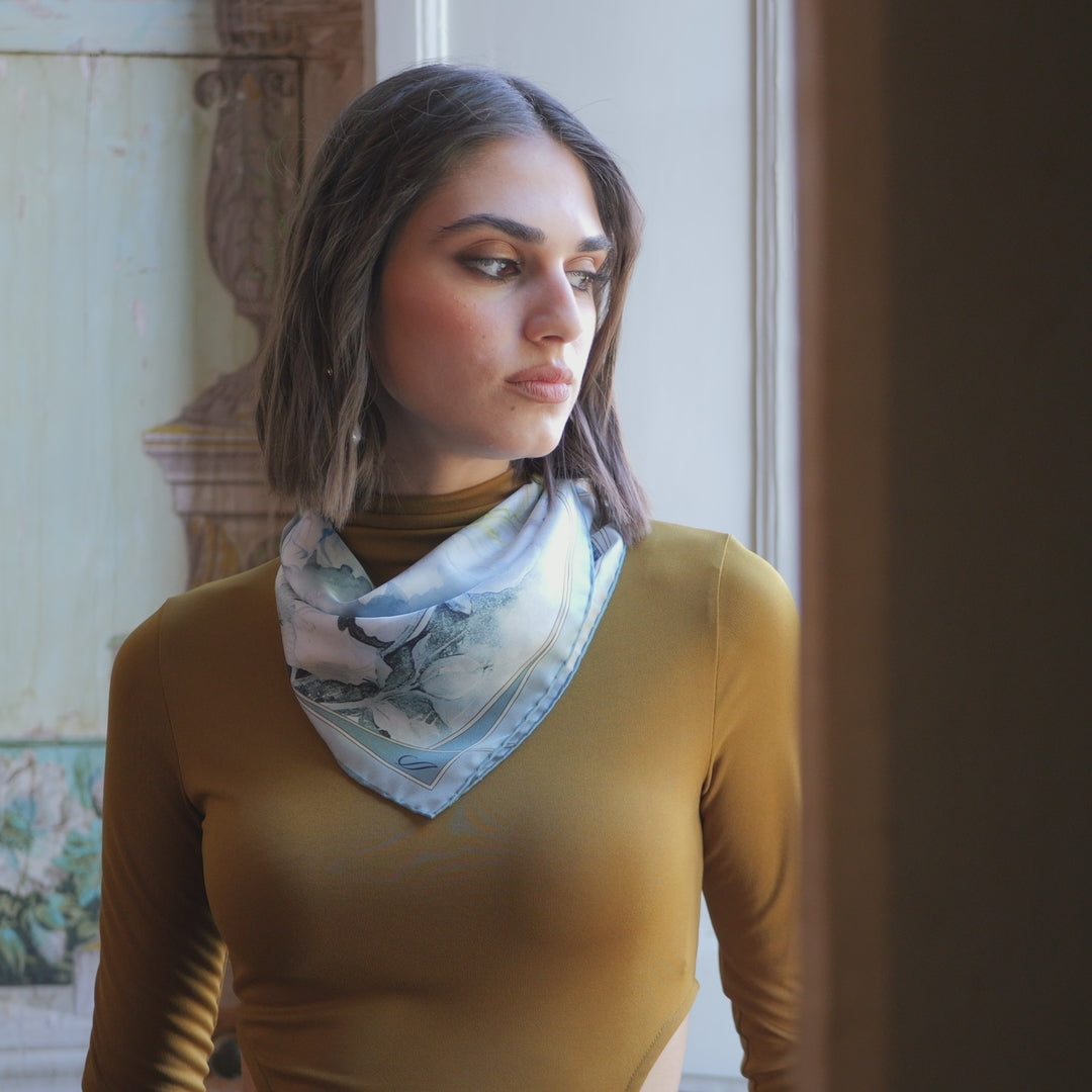 Women's Silk Bandana Blue Floral