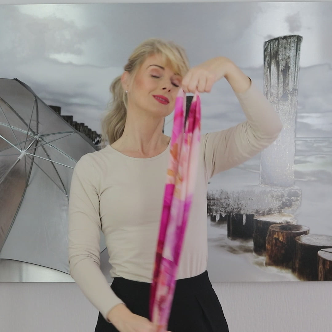 Long Silk Scarf - Pink Floral Print Sheer Georgette