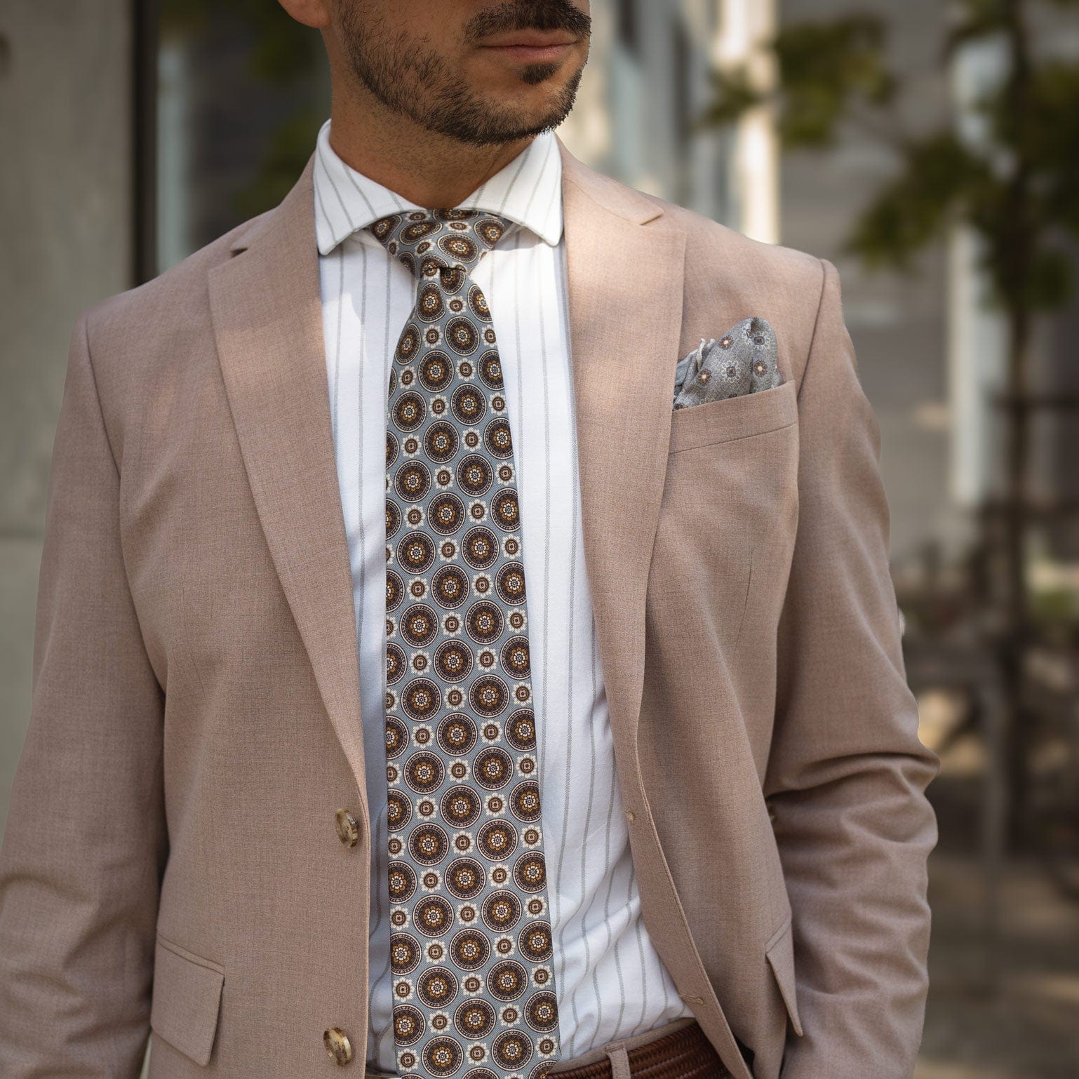 Grey Handmade Italian Silk and Wool Tie