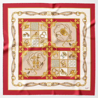 Red Equestrian Print Italian Silk Scarf