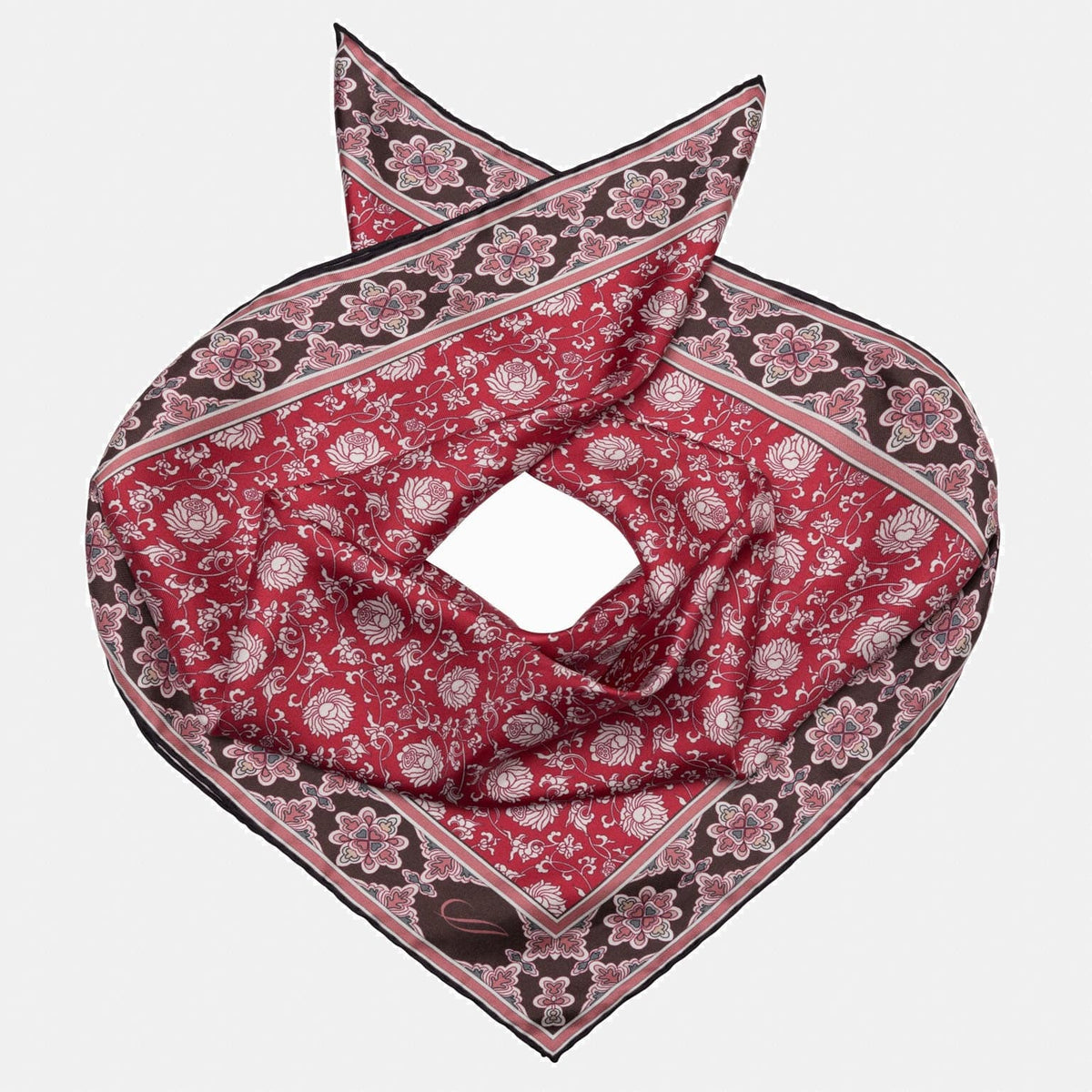 Red Floral Italian Silk Neckerchief