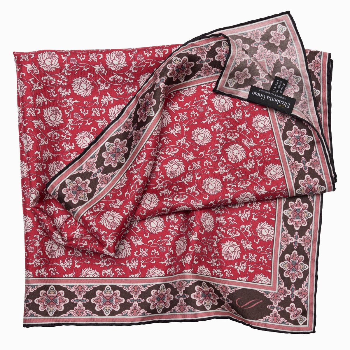 Red Floral Italian Silk Neckerchief