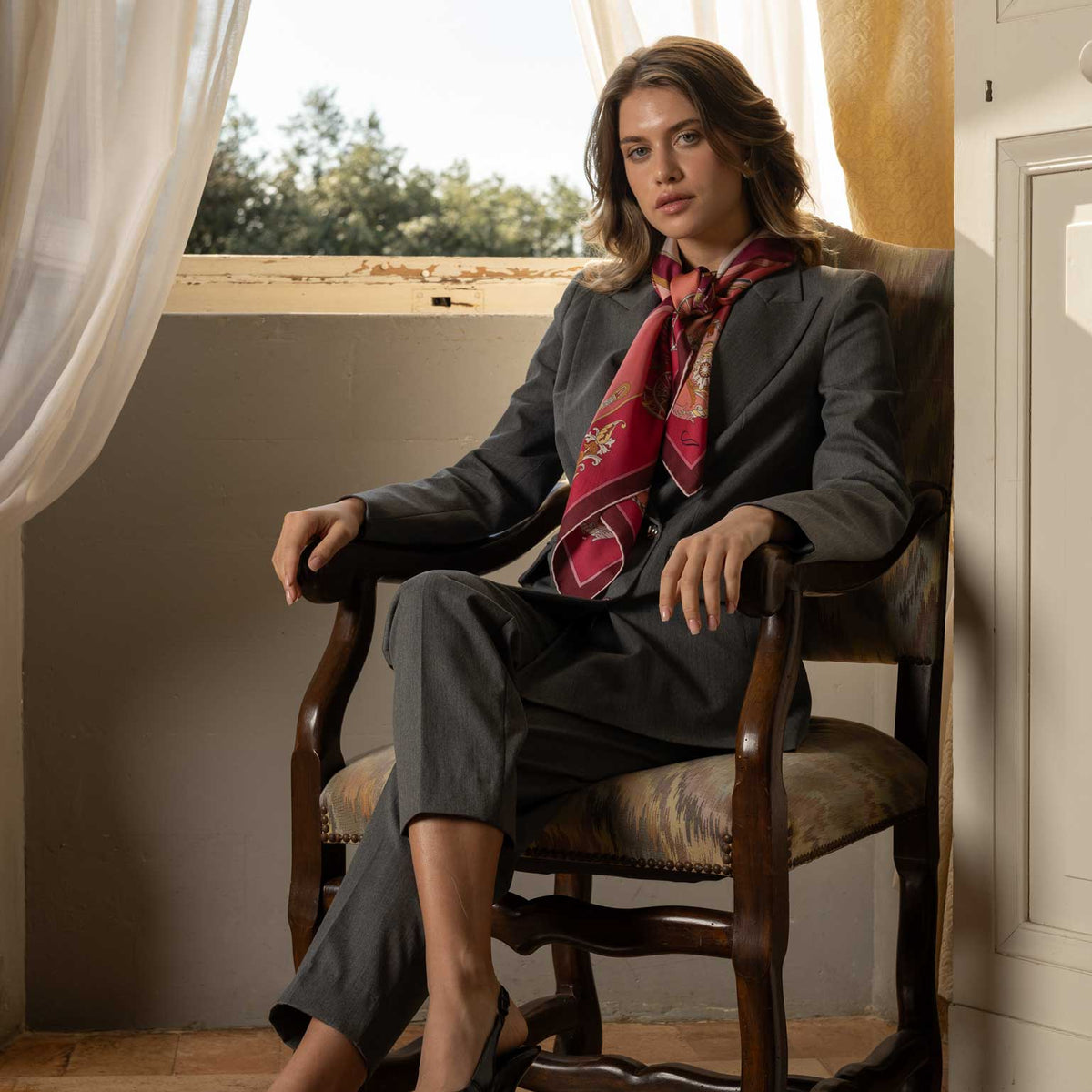 Women's Italian Red Silk Square Scarf