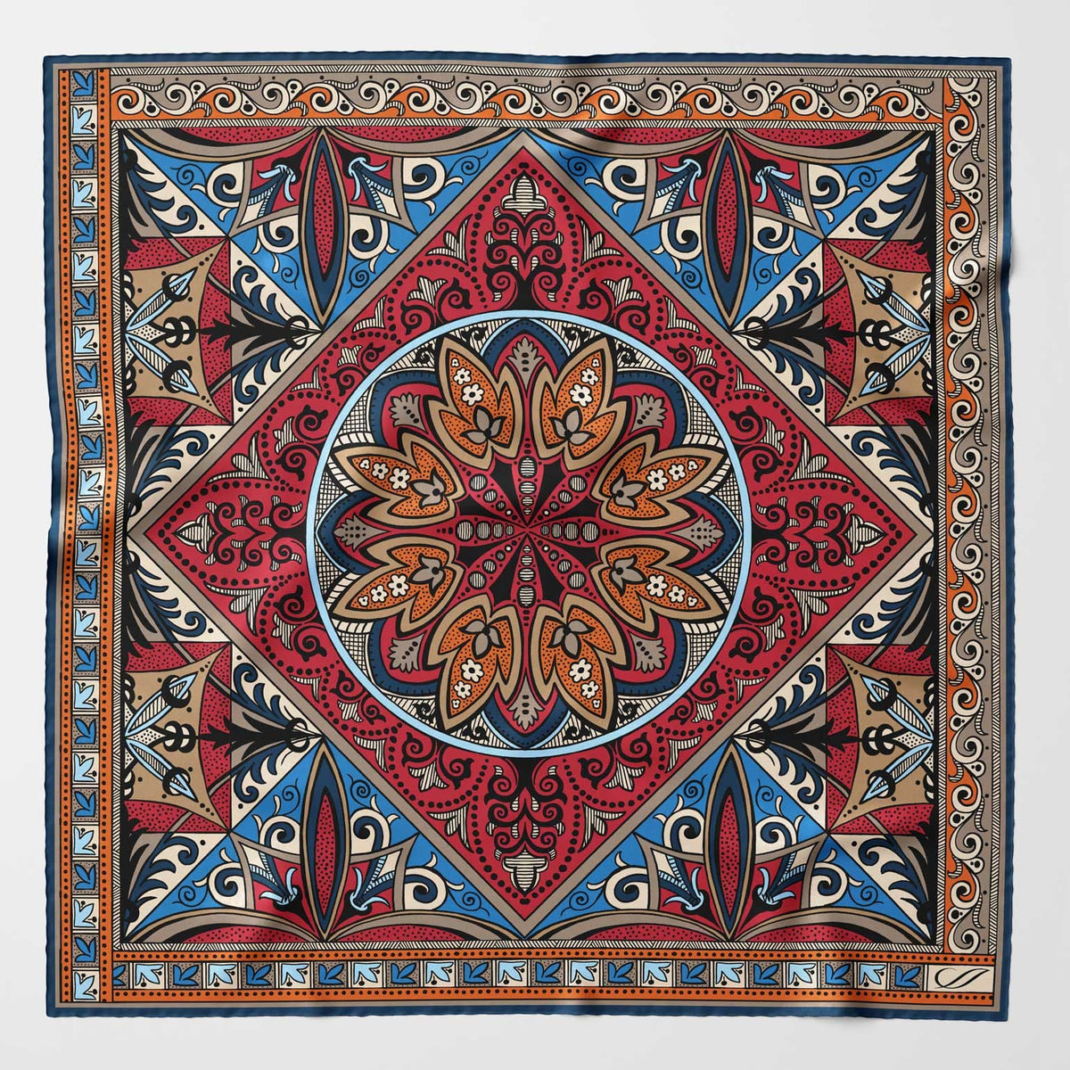 Italian Silk Neckerchief - Red Mosaic Pattern