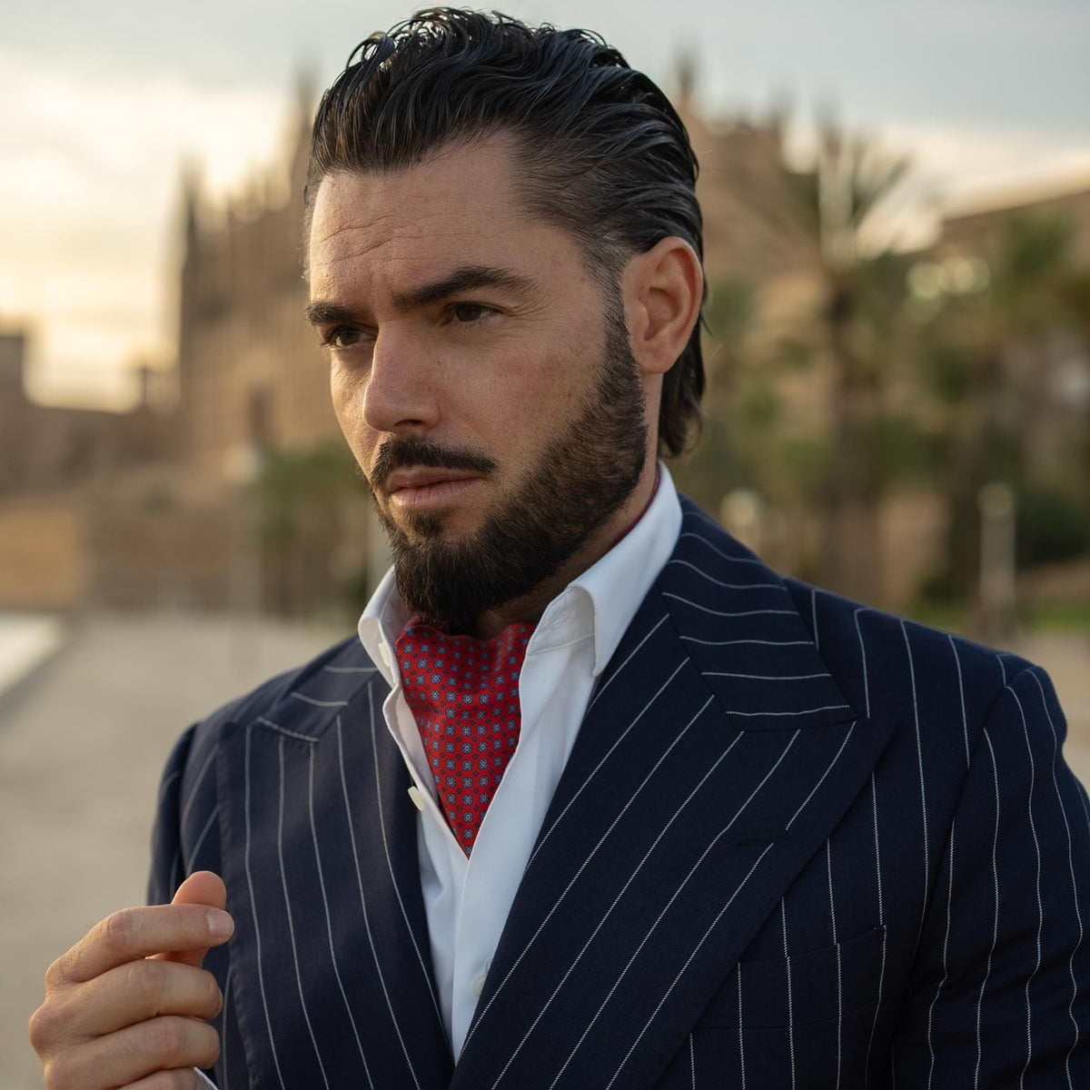 Handmade Italian red silk ascot tie