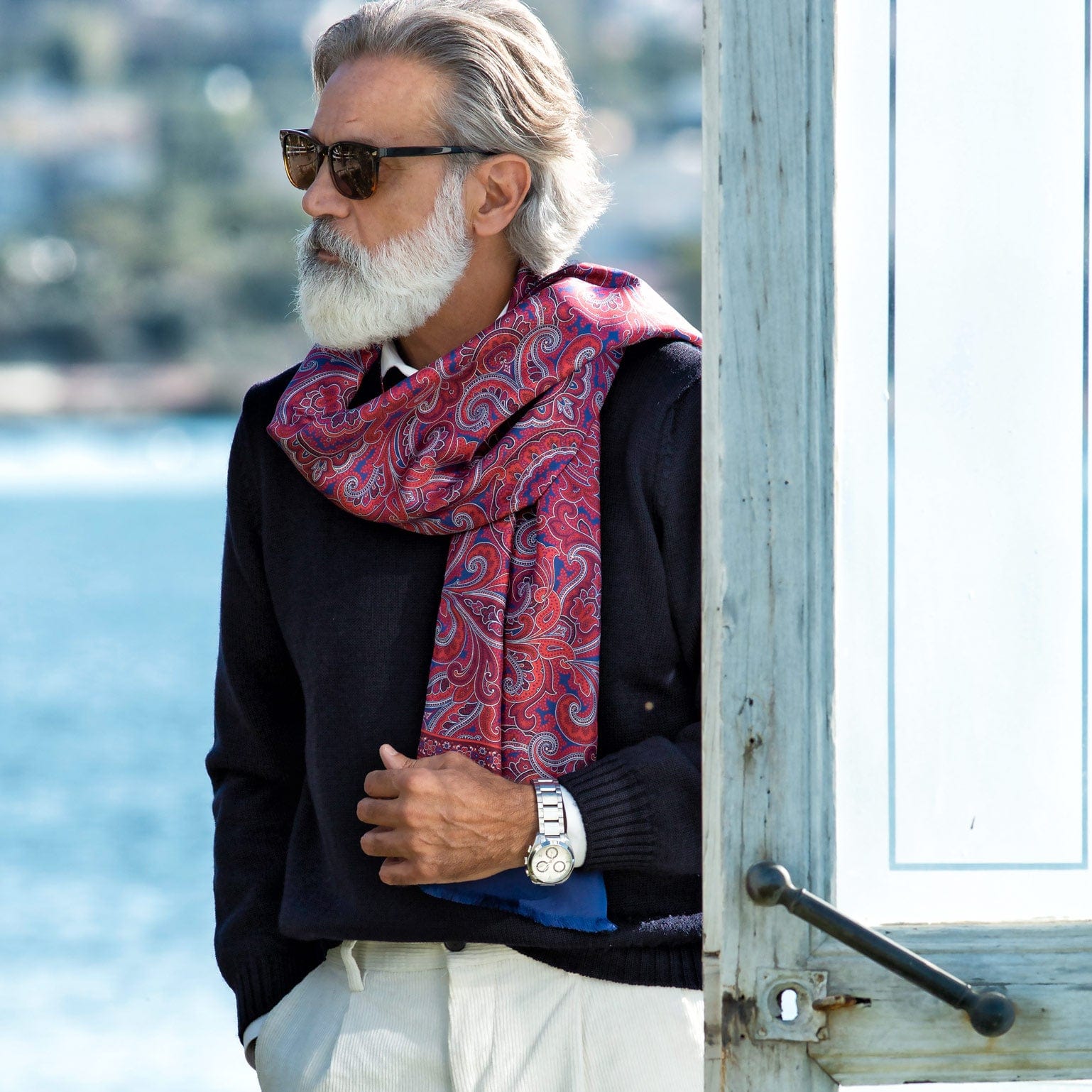 reversible double sided wool silk scarf for men