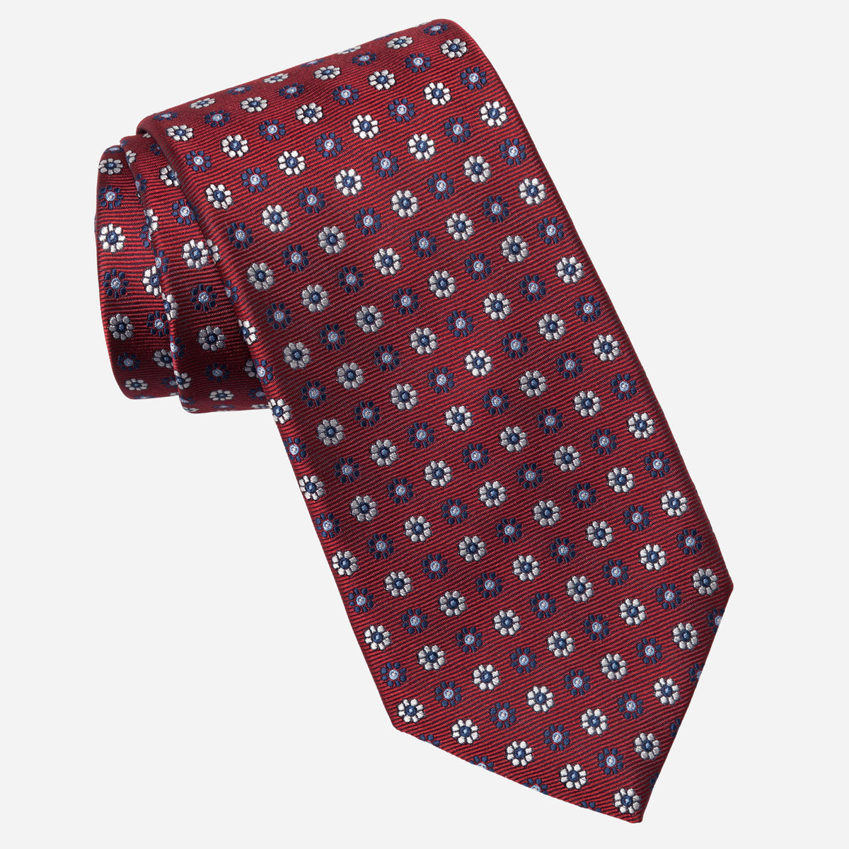 Red Floral Medallion Italian Silk Tie